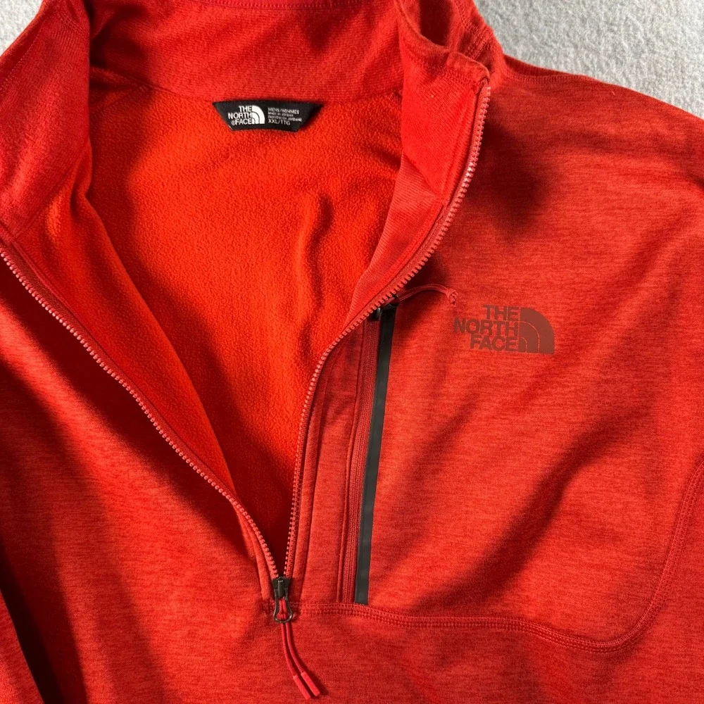 The North Face Mens XXL Red Orange Quarter Zip Pullover Fleece Jacket Preppy